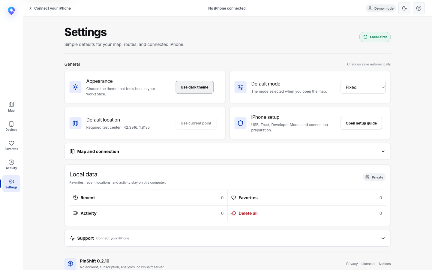 PinShift settings in light mode